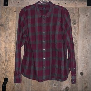 Women’s 14 UNTUCKIT AVERNA Berry & Gray 100% Cotton Button Down Shirt EXC